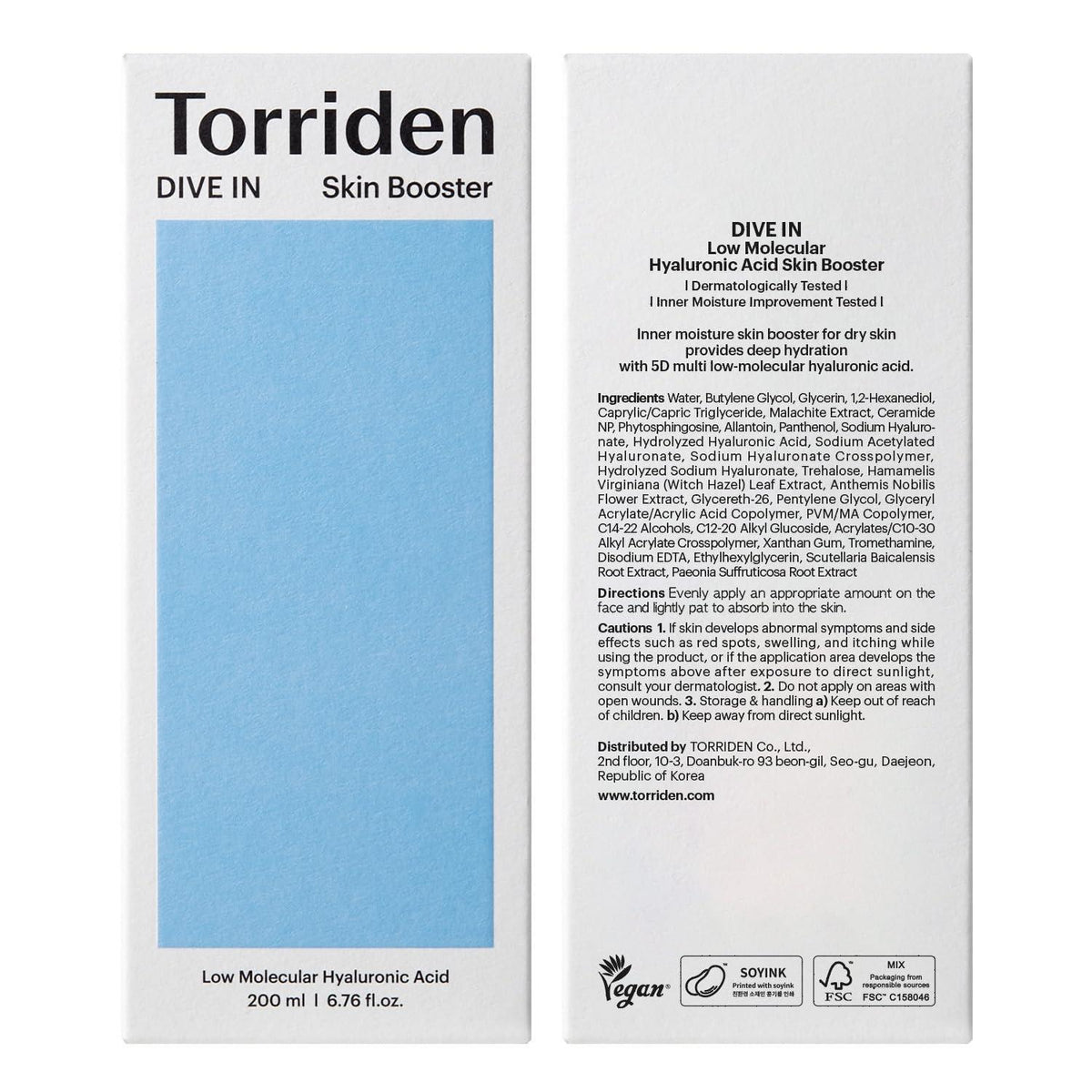 Torriden Tônico DIVE IN Ácido Hialurônico de Baixo Peso Molecular 300 ml