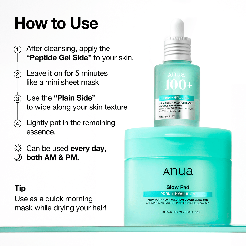 Anua Discos Faciais PDRN 100 Hyaluronic Acid Glow — 60 unidades, 180 ml