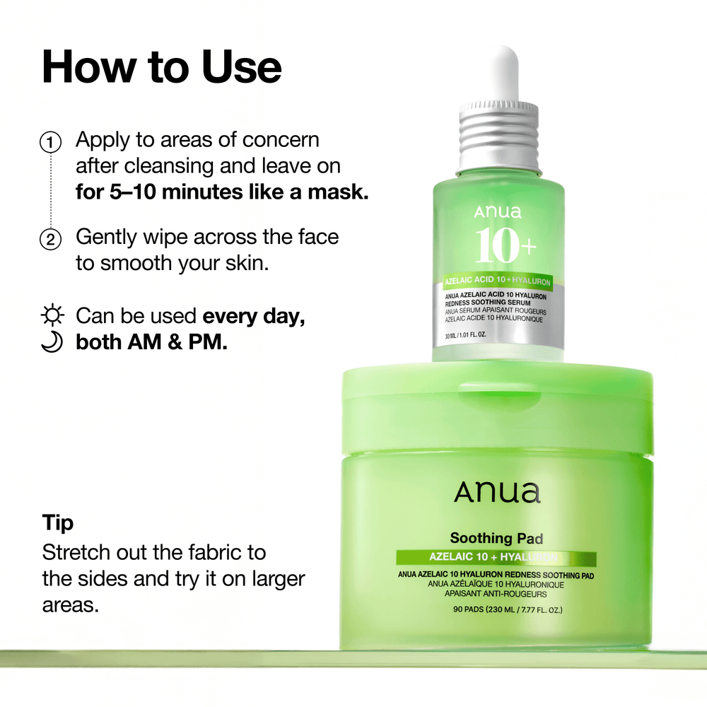 Anua Discos Faciais Calmantes Azelaic 10 Hyaluron — 90 unidades, 230 ml