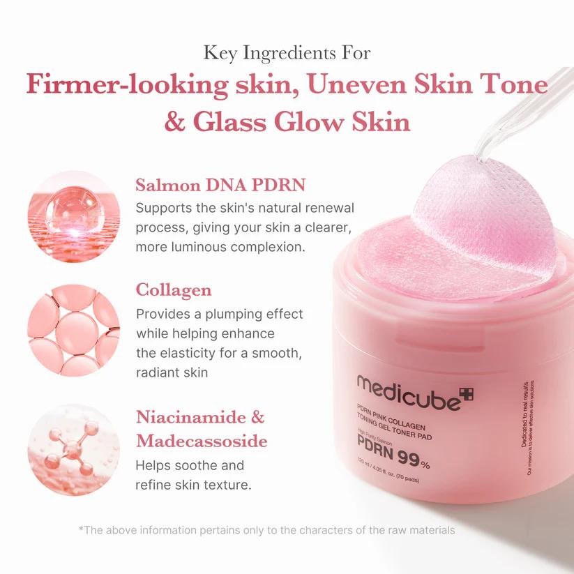 Medicube Discos Tonificantes em Gel PDRN Pink Collagen 70 unidades