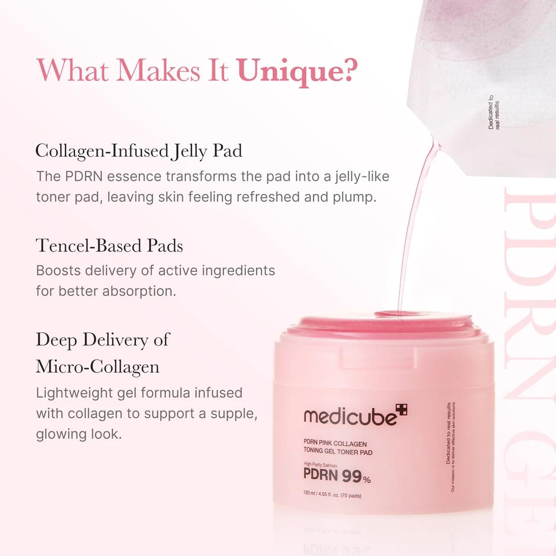 Medicube Discos Tonificantes em Gel PDRN Pink Collagen 70 unidades